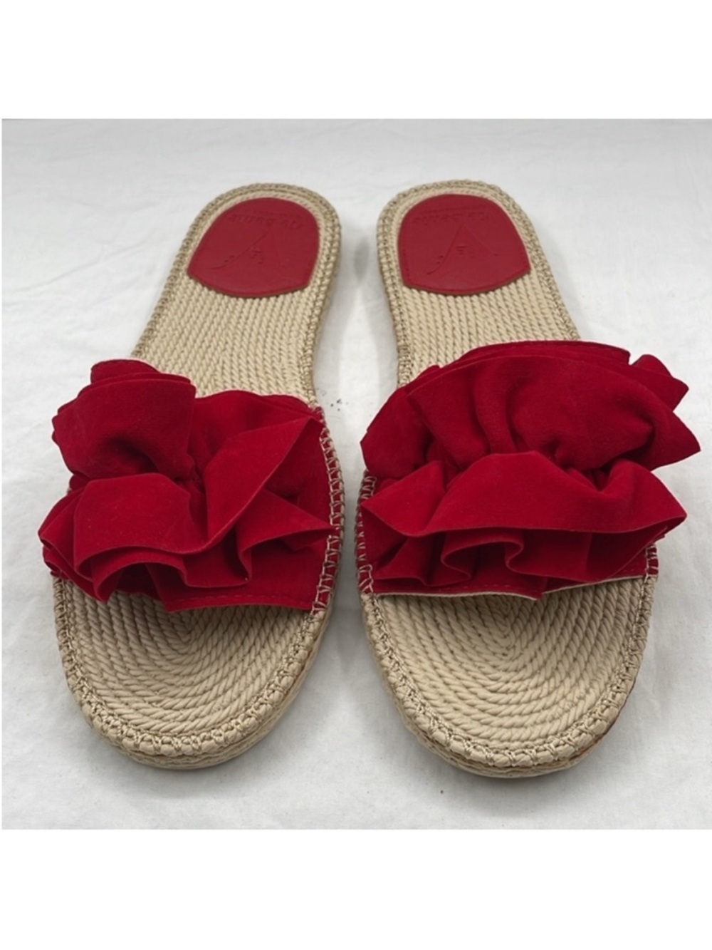 NEW! Vie Benie Red Velvet Ruffle Slide Sandals. EU 40. - Picture 2 of 7